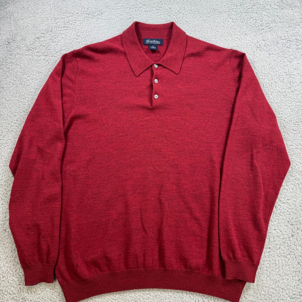 Brooks Brothers Mens XL Red Merino Wool‎ Long Sleeve Polo Sweater